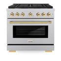ZLINE Autograph Edition 36 in. 5.2 cu. ft. Paramount Dual Fuel Range with 6 Burner Gas Cooktop and Electric Convection Oven in Satin Stainless Steel with Polished Gold Accents, Open Box-Good Condition