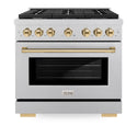 ZLINE Autograph Edition 36 in. 5.2 cu. ft. Paramount Dual Fuel Range with 6 Burner Gas Cooktop and Electric Convection Oven in Satin Stainless Steel with Polished Gold Accents, Open Box-Great Condition