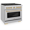 ZLINE Autograph Edition 36 in. 5.2 cu. ft. Paramount Dual Fuel Range with 6 Burner Gas Cooktop and Electric Convection Oven in Satin Stainless Steel with Polished Gold Accents, Open Box-Great Condition