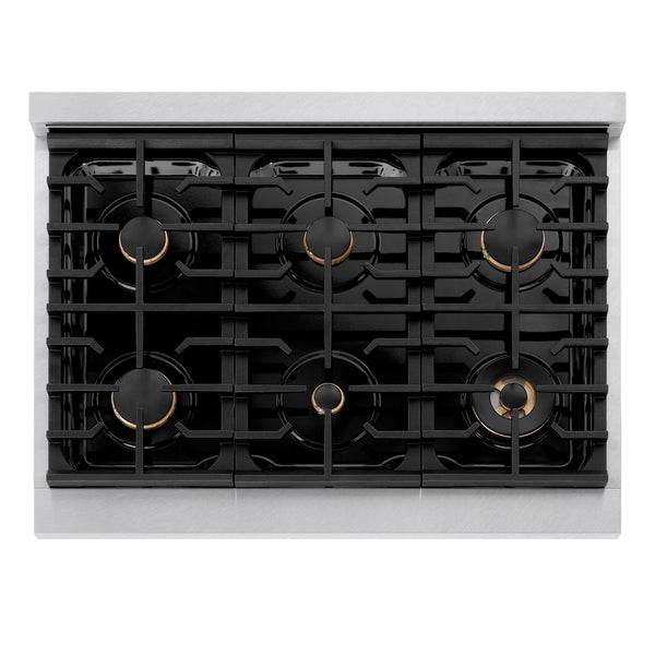 ZLINE Autograph Edition 36 in. 5.2 cu. ft. Paramount Dual Fuel Range with 6 Burner Gas Cooktop and Electric Convection Oven in Satin Stainless Steel with Polished Gold Accents, Open Box-Great Condition