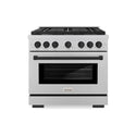 ZLINE Autograph Edition 36 in. 5.2 cu. ft. Paramount Dual Fuel Range with 6 Burner Gas Cooktop and Electric Convection Oven in Satin Stainless Steel with Matte Black Accents, Open Box-Great Condition
