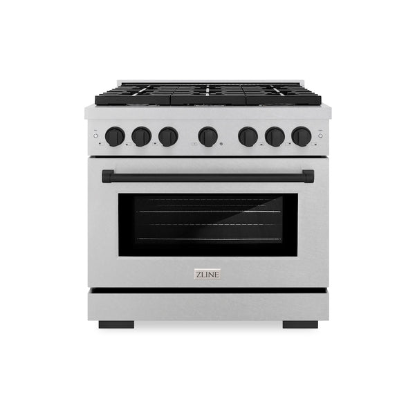 ZLINE Autograph Edition 36 in. 5.2 cu. ft. Paramount Dual Fuel Range with 6 Burner Gas Cooktop and Electric Convection Oven in Satin Stainless Steel with Matte Black Accents, Open Box-Great Condition