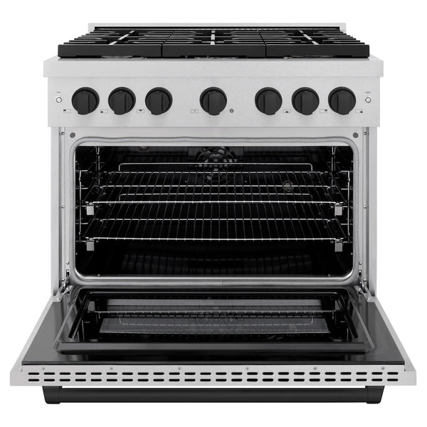 ZLINE Autograph Edition 36 in. 5.2 cu. ft. Paramount Dual Fuel Range with 6 Burner Gas Cooktop and Electric Convection Oven in Satin Stainless Steel with Matte Black Accents, Open Box-Great Condition