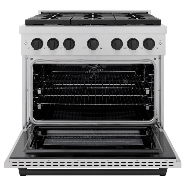 ZLINE Autograph Edition 36 in. 5.2 cu. ft. Paramount Dual Fuel Range with 6 Burner Gas Cooktop and Electric Convection Oven in Satin Stainless Steel with Matte Black Accents, Open Box-Good Condition