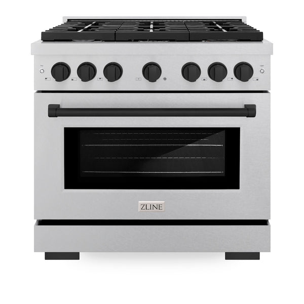 ZLINE Autograph Edition 36 in. 5.2 cu. ft. Paramount Dual Fuel Range with 6 Burner Gas Cooktop and Electric Convection Oven in Satin Stainless Steel with Matte Black Accents, Open Box-Great Condition