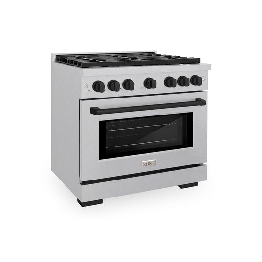 ZLINE Autograph Edition 36 in. 5.2 cu. ft. Paramount Dual Fuel Range with 6 Burner Gas Cooktop and Electric Convection Oven in Satin Stainless Steel with Matte Black Accents, Open Box-Great Condition
