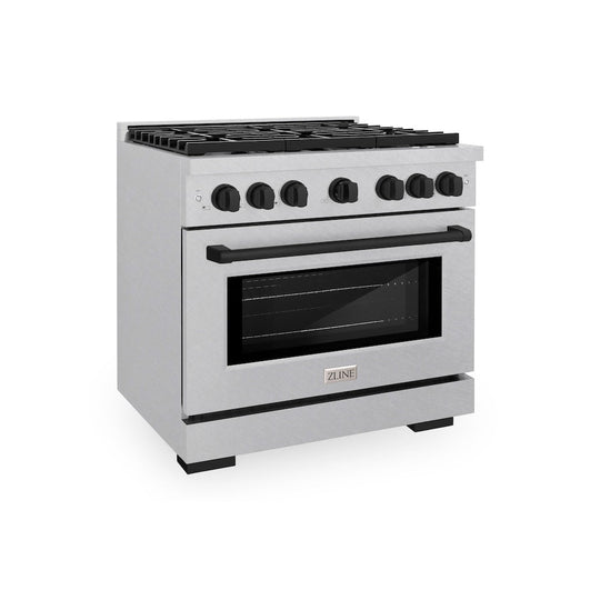 ZLINE Autograph Edition 36 in. 5.2 cu. ft. Paramount Dual Fuel Range with 6 Burner Gas Cooktop and Electric Convection Oven in Satin Stainless Steel with Matte Black Accents, Open Box-Good Condition
