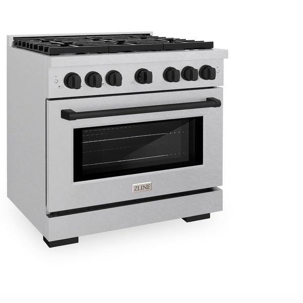 ZLINE Autograph Edition 36 in. 5.2 cu. ft. Paramount Dual Fuel Range with 6 Burner Gas Cooktop and Electric Convection Oven in Satin Stainless Steel with Matte Black Accents, Open Box-Good Condition