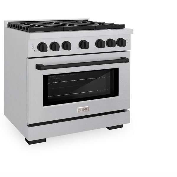 ZLINE Autograph Edition 36 in. 5.2 cu. ft. Paramount Dual Fuel Range with 6 Burner Gas Cooktop and Electric Convection Oven in Satin Stainless Steel with Matte Black Accents, Open Box-Great Condition