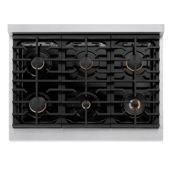ZLINE Autograph Edition 36 in. 5.2 cu. ft. Paramount Dual Fuel Range with 6 Burner Gas Cooktop and Electric Convection Oven in Satin Stainless Steel with Matte Black Accents, Open Box-Good Condition
