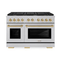 ZLINE Autograph Edition 48 in. 6.7 cu. ft. Paramount Double Oven Dual Fuel Range with 8 Burner Gas Cooktop in Satin Stainless Steel and Champagne Bronze Accents, Open Box-Great Condition