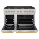 ZLINE Autograph Edition 48 in. 6.7 cu. ft. Paramount Double Oven Dual Fuel Range with 8 Burner Gas Cooktop in Satin Stainless Steel and Champagne Bronze Accents, Open Box-Great Condition
