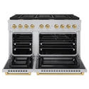 ZLINE Autograph Edition 48 in. 6.7 cu. ft. Paramount Double Oven Dual Fuel Range with 8 Burner Gas Cooktop in Satin Stainless Steel and Champagne Bronze Accents, Open Box-Good Condition