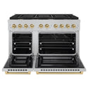 ZLINE Autograph Edition 48 in. 6.7 cu. ft. Paramount Double Oven Dual Fuel Range with 8 Burner Gas Cooktop in Satin Stainless Steel and Polished Gold Accents (SDRSZ-48-G)
