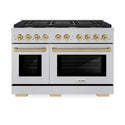 ZLINE Autograph Edition 48 in. 6.7 cu. ft. Paramount Double Oven Dual Fuel Range with 8 Burner Gas Cooktop in Satin Stainless Steel and Champagne Bronze Accents, Open Box-Great Condition