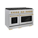 ZLINE Autograph Edition 48 in. 6.7 cu. ft. Paramount Double Oven Dual Fuel Range with 8 Burner Gas Cooktop in Satin Stainless Steel and Champagne Bronze Accents, Open Box-Great Condition
