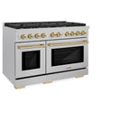 ZLINE Autograph Edition 48 in. 6.7 cu. ft. Paramount Double Oven Dual Fuel Range with 8 Burner Gas Cooktop in Satin Stainless Steel and Polished Gold Accents (SDRSZ-48-G)