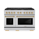 ZLINE Autograph Edition 48 in. 6.7 cu. ft. Paramount Double Oven Dual Fuel Range with 8 Burner Gas Cooktop in Satin Stainless Steel and Polished Gold Accents, Open Box-Great Condition