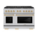 ZLINE Autograph Edition 48 in. 6.7 cu. ft. Paramount Double Oven Dual Fuel Range with 8 Burner Gas Cooktop in Satin Stainless Steel and Polished Gold Accents, Open Box-Great Condition