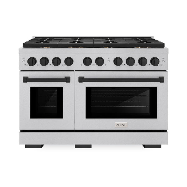 ZLINE Autograph Edition 48 in. 6.7 cu. ft. Paramount Double Oven Dual Fuel Range with 8 Burner Gas Cooktop in Satin Stainless Steel and Matte Black Accents, Open Box-Good Condition