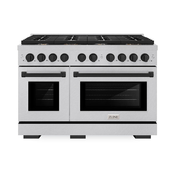 ZLINE Autograph Edition 48 in. 6.7 cu. ft. Paramount Double Oven Dual Fuel Range with 8 Burner Gas Cooktop in Satin Stainless Steel and Matte Black Accents, Open Box-Great Condition