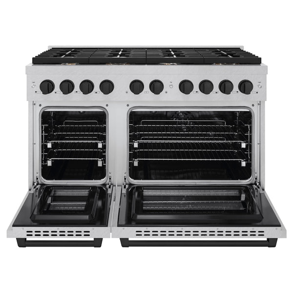 ZLINE Autograph Edition 48 in. 6.7 cu. ft. Paramount Double Oven Dual Fuel Range with 8 Burner Gas Cooktop in Satin Stainless Steel and Matte Black Accents, Open Box-Great Condition
