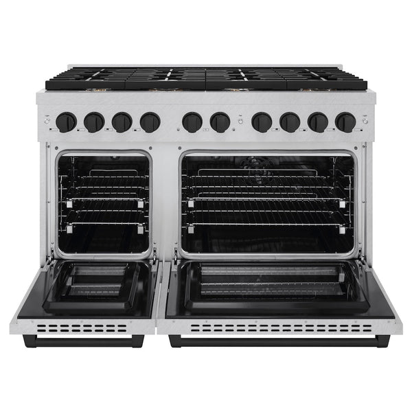 ZLINE Autograph Edition 48 in. 6.7 cu. ft. Paramount Double Oven Dual Fuel Range with 8 Burner Gas Cooktop in Satin Stainless Steel and Matte Black Accents, Open Box-Good Condition