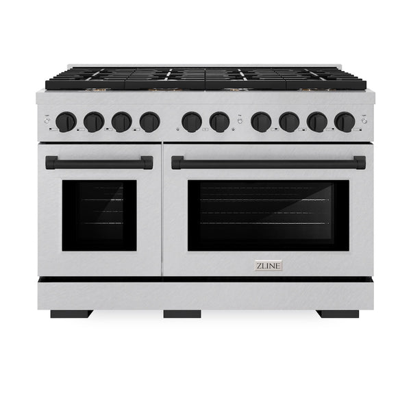 ZLINE Autograph Edition 48 in. 6.7 cu. ft. Paramount Double Oven Dual Fuel Range with 8 Burner Gas Cooktop in Satin Stainless Steel and Matte Black Accents, Open Box-Great Condition