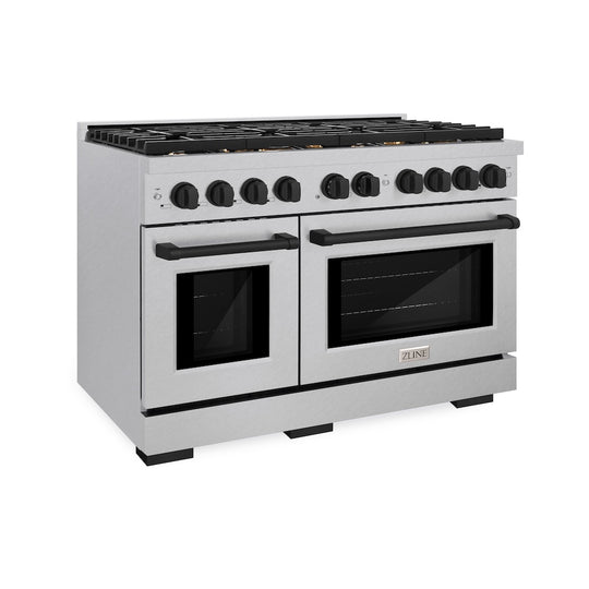 ZLINE Autograph Edition 48 in. 6.7 cu. ft. Paramount Double Oven Dual Fuel Range with 8 Burner Gas Cooktop in Satin Stainless Steel and Matte Black Accents, Open Box-Great Condition