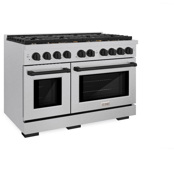 ZLINE Autograph Edition 48 in. 6.7 cu. ft. Paramount Double Oven Dual Fuel Range with 8 Burner Gas Cooktop in Satin Stainless Steel and Matte Black Accents, Open Box-Good Condition