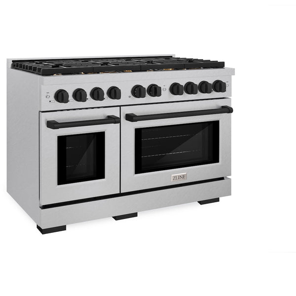 ZLINE Autograph Edition 48 in. 6.7 cu. ft. Paramount Double Oven Dual Fuel Range with 8 Burner Gas Cooktop in Satin Stainless Steel and Matte Black Accents, Open Box-Great Condition
