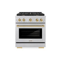 ZLINE Autograph Edition 30 in. 4.2 cu. ft. Paramount Gas Range with 4 Burner Cooktop and Convection Gas Oven in Satin Stainless Steel and Champagne Bronze Accents, Open Box-Great Condition