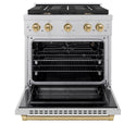 ZLINE Autograph Edition 30 in. 4.2 cu. ft. Paramount Gas Range with 4 Burner Cooktop and Convection Gas Oven in Satin Stainless Steel and Champagne Bronze Accents, Open Box-Good Condition