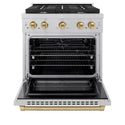 ZLINE Autograph Edition 30 in. 4.2 cu. ft. Paramount Gas Range with 4 Burner Cooktop and Convection Gas Oven in Satin Stainless Steel and Champagne Bronze Accents, Open Box-Great Condition