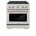ZLINE Autograph Edition 30 in. 4.2 cu. ft. Paramount Gas Range with 4 Burner Cooktop and Convection Gas Oven in Satin Stainless Steel and Champagne Bronze Accents, Open Box-Great Condition