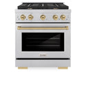ZLINE Autograph Edition 30 in. 4.2 cu. ft. Paramount Gas Range with 4 Burner Cooktop and Convection Gas Oven in Satin Stainless Steel and Champagne Bronze Accents, Open Box-Good Condition