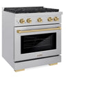 ZLINE Autograph Edition 30 in. 4.2 cu. ft. Paramount Gas Range with 4 Burner Cooktop and Convection Gas Oven in Satin Stainless Steel and Champagne Bronze Accents, Open Box-Good Condition