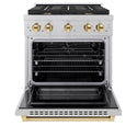 ZLINE Autograph Edition 30 in. 4.2 cu. ft. Paramount Gas Range with 4 Burner Cooktop and Convection Gas Oven in Satin Stainless Steel and Polished Gold Accents, Open Box-Good Condition