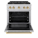 ZLINE Autograph Edition 30 in. 4.2 cu. ft. Paramount Gas Range with 4 Burner Cooktop and Convection Gas Oven in Satin Stainless Steel and Polished Gold Accents, Open Box-Great Condition