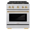 ZLINE Autograph Edition 30 in. 4.2 cu. ft. Paramount Gas Range with 4 Burner Cooktop and Convection Gas Oven in Satin Stainless Steel and Polished Gold Accents, Open Box-Good Condition
