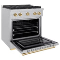 ZLINE Autograph Edition 30 in. 4.2 cu. ft. Paramount Gas Range with 4 Burner Cooktop and Convection Gas Oven in Satin Stainless Steel and Polished Gold Accents, Open Box-Good Condition
