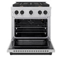 ZLINE Autograph Edition 30 in. 4.2 cu. ft. Paramount Gas Range with 4 Burner Cooktop and Convection Gas Oven in Satin Stainless Steel and Matte Black Accents, Open Box-Good Condition