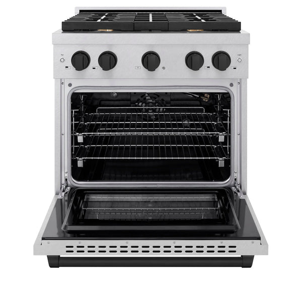 ZLINE Autograph Edition 30 in. 4.2 cu. ft. Paramount Gas Range with 4 Burner Cooktop and Convection Gas Oven in Satin Stainless Steel and Matte Black Accents, Open Box-Good Condition