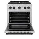 ZLINE Autograph Edition 30 in. 4.2 cu. ft. Paramount Gas Range with 4 Burner Cooktop and Convection Gas Oven in Satin Stainless Steel and Matte Black Accents, Open Box-Great Condition