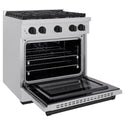 ZLINE Autograph Edition 30 in. 4.2 cu. ft. Paramount Gas Range with 4 Burner Cooktop and Convection Gas Oven in Satin Stainless Steel and Matte Black Accents, Open Box-Good Condition