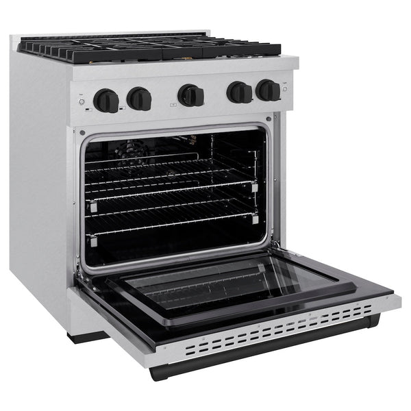 ZLINE Autograph Edition 30 in. 4.2 cu. ft. Paramount Gas Range with 4 Burner Cooktop and Convection Gas Oven in Satin Stainless Steel and Matte Black Accents, Open Box-Good Condition