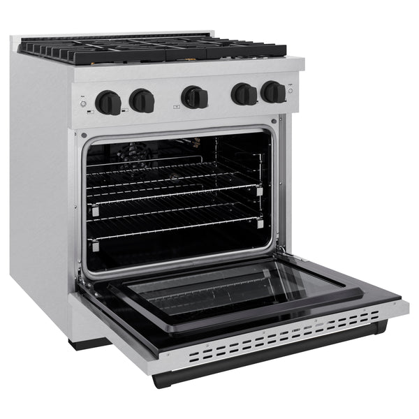 ZLINE Autograph Edition 30 in. 4.2 cu. ft. Paramount Gas Range with 4 Burner Cooktop and Convection Gas Oven in Satin Stainless Steel and Matte Black Accents, Open Box-Great Condition