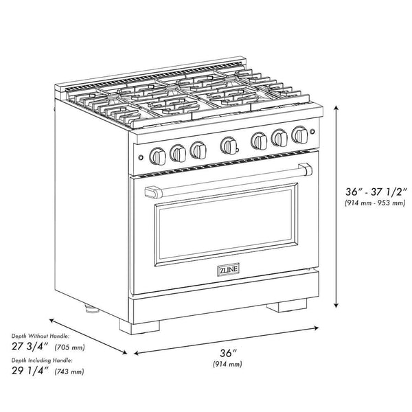 ZLINE Autograph Edition 36 in. 5.2 cu. ft. Paramount Gas Range with 6 Burner Cooktop and Convection Gas Oven in Satin Stainless Steel and Champagne Bronze Accents, Open Box-Good Condition