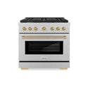 ZLINE Autograph Edition 36 in. 5.2 cu. ft. Paramount Gas Range with 6 Burner Cooktop and Convection Gas Oven in Satin Stainless Steel and Champagne Bronze Accents, Open Box-Great Condition