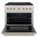 ZLINE Autograph Edition 36 in. 5.2 cu. ft. Paramount Gas Range with 6 Burner Cooktop and Convection Gas Oven in Satin Stainless Steel and Champagne Bronze Accents, Open Box-Good Condition